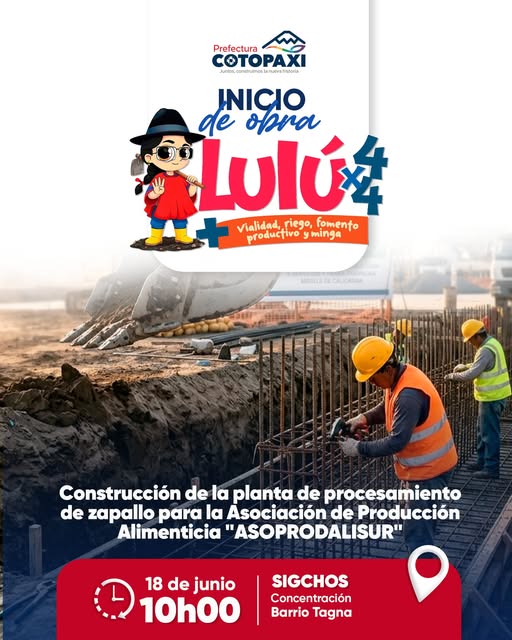 Invitación al inicio de obra 𝐂𝐨𝐧𝐬𝐭𝐫𝐮𝐜𝐜𝐢𝐨́𝐧 𝐝𝐞 𝐥𝐚 𝐩𝐥𝐚𝐧𝐭𝐚 𝐝𝐞 𝐩𝐫𝐨𝐜𝐞𝐬𝐚𝐦𝐢𝐞𝐧𝐭𝐨 𝐝𝐞 𝐳𝐚𝐩𝐚𝐥𝐥𝐨 𝐩𝐚𝐫𝐚 𝐥𝐚 𝐀𝐬𝐨𝐜𝐢𝐚𝐜𝐢𝐨́𝐧 𝐝𝐞 𝐩𝐫𝐨𝐝𝐮𝐜𝐜𝐢𝐨́𝐧 𝐚𝐥𝐢𝐦𝐞𝐧𝐭𝐢𝐜𝐢𝐚 «𝐀𝐒𝐎𝐏𝐑𝐎𝐃𝐀𝐋𝐈𝐒𝐔𝐑»