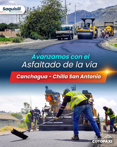 Avanzamos con el asfaltado de la vía 𝗖𝗮𝗻𝗰𝗵𝗮𝗴𝘂𝗮 – 𝗖𝗵𝗶𝗹𝗹𝗮 𝗦𝗮𝗻 𝗔𝗻𝘁𝗼𝗻𝗶𝗼 del cantón Saquisilí.