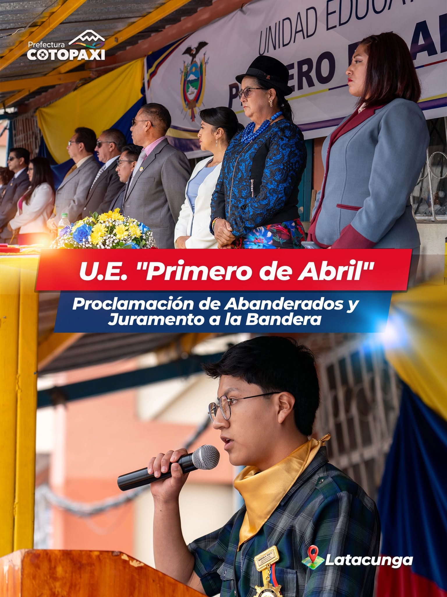 Nuestra prefecta Lourdes Tibán participó solemnemente en la ceremonia de 𝐉𝐮𝐫𝐚𝐦𝐞𝐧𝐭𝐨 𝐚 𝐥𝐚 𝐁𝐚𝐧𝐝𝐞𝐫𝐚 𝐝𝐞 𝐥𝐚 𝐔𝐧𝐢𝐝𝐚𝐝 𝐄𝐝𝐮𝐜𝐚𝐭𝐢𝐯𝐚 ❞𝐏𝐫𝐢𝐦𝐞𝐫𝐨 𝐝𝐞 𝐀𝐛𝐫𝐢𝐥❞