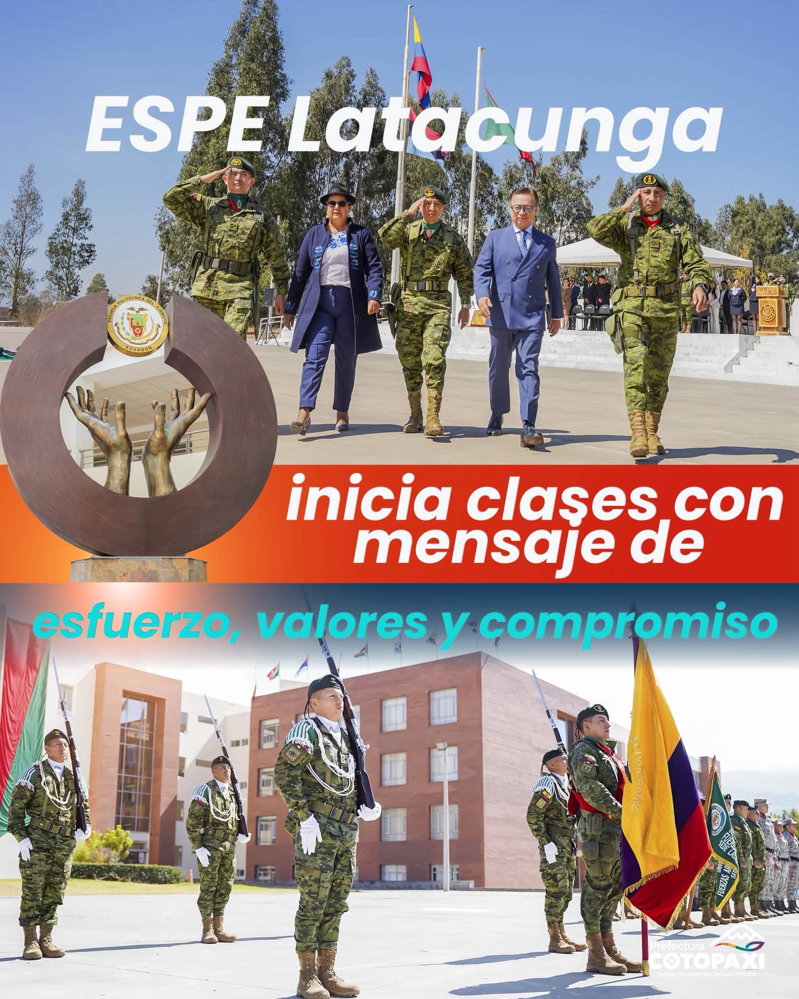 La prefecta Lulú Tibán fue parte del inicio de clases en la ESPE Latacunga, donde compartió un mensaje de motivación con los nuevos estudiantes.
