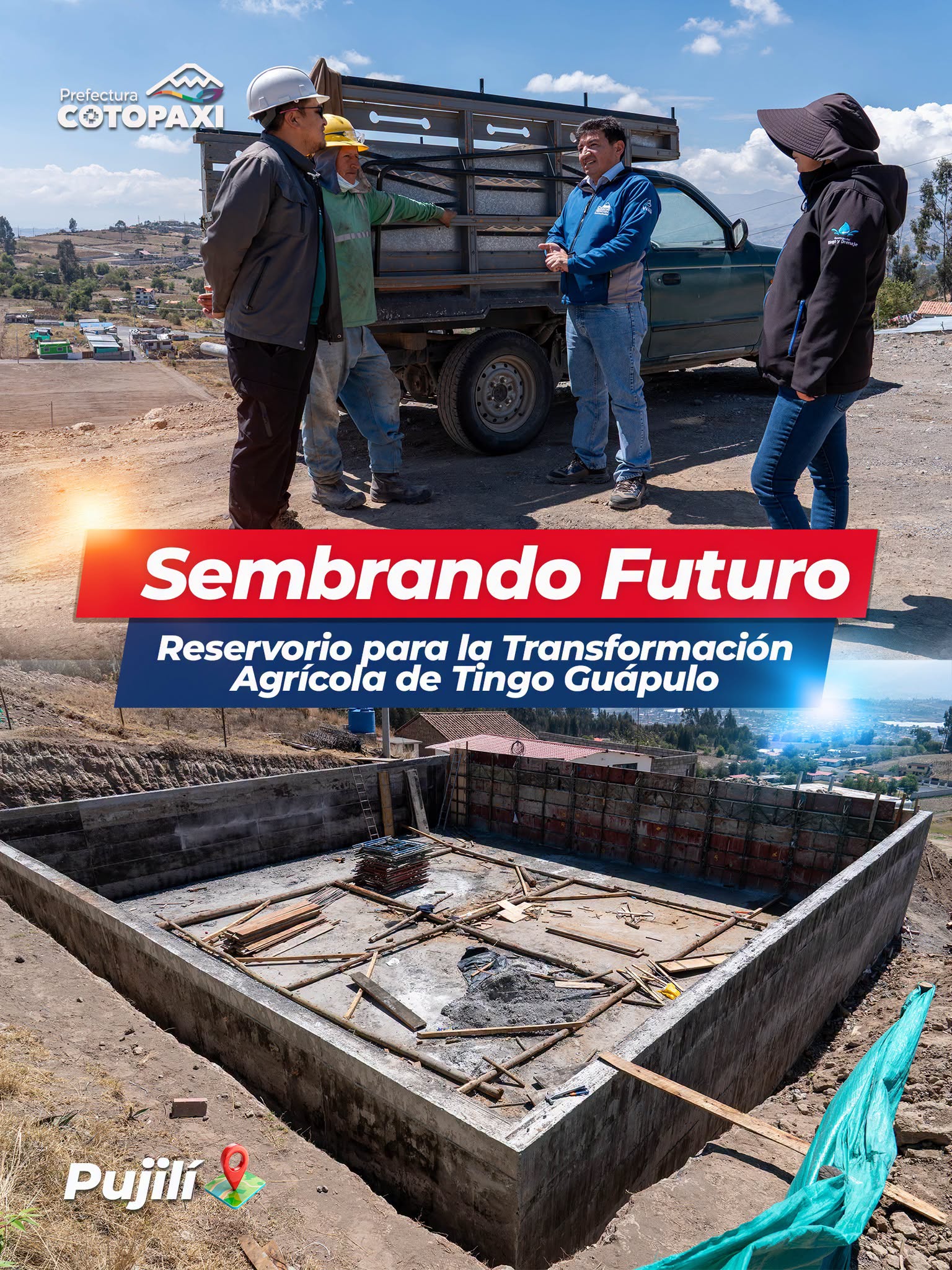 Desde la Prefectura de Cotopaxi continuamos avanzando en la 𝐜𝐨𝐧𝐬𝐭𝐫𝐮𝐜𝐜𝐢𝐨́𝐧 𝐝𝐞𝐥 𝐧𝐮𝐞𝐯𝐨 𝐭𝐚𝐧𝐪𝐮𝐞 𝐫𝐞𝐬𝐞𝐫𝐯𝐨𝐫𝐢𝐨 𝐝𝐞 𝐫𝐢𝐞𝐠𝐨 𝐞𝐧 𝐞𝐥 𝐬𝐞𝐜𝐭𝐨𝐫 𝐝𝐞 𝐓𝐢𝐧𝐠𝐨 𝐆𝐮𝐚́𝐩𝐮𝐥𝐨.